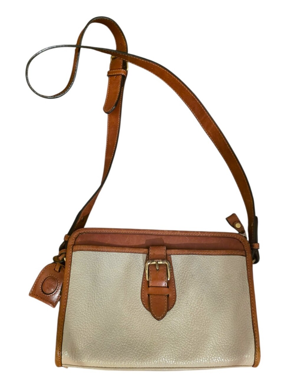 Vintage Liz Claiborne Cream & Tan Leather Classic Bag